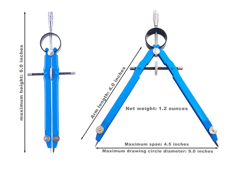 ZLKSKER Lockable All Metal Bow Compass with Pencil Sharpener & 15 Lead Refills, Anti-Rust Geometry Compass for Drafting, School, Woodworking - LeoForward Australia