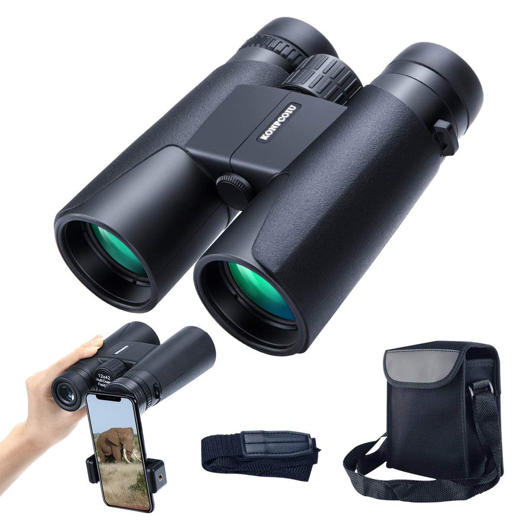  [AUSTRALIA] - 12x42 Binoculars for Adults, Portable and Waterproof Compact Binoculars with Low Light Night Vision, HD Clear High Power Large View Binoculars with Upgraded Phone Adapter for Bird Watching, Hunting