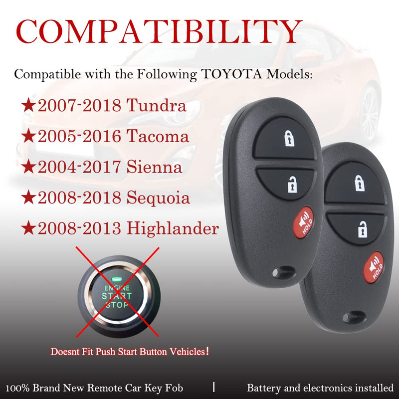  [AUSTRALIA] - Key Fob Remote Replacement Fits for Toyota Sienna 2004-2017/Tacoma 2005-2016/Sequoia 2008-2018/Tundra 2007-18/Highlander 2008-2013 GQ43VT20T Keyless Entry Remote Control 89742-AE010 89742-AE011(2PCS)