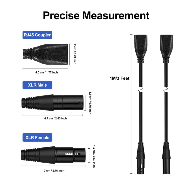  [AUSTRALIA] - EBXYA 5 Pin XLR to RJ45 Cable - RJ45 to XLR Male/Female Cable 3 feet, 1 Pair RJ45 to XLR5M + RJ45 to XLR5F