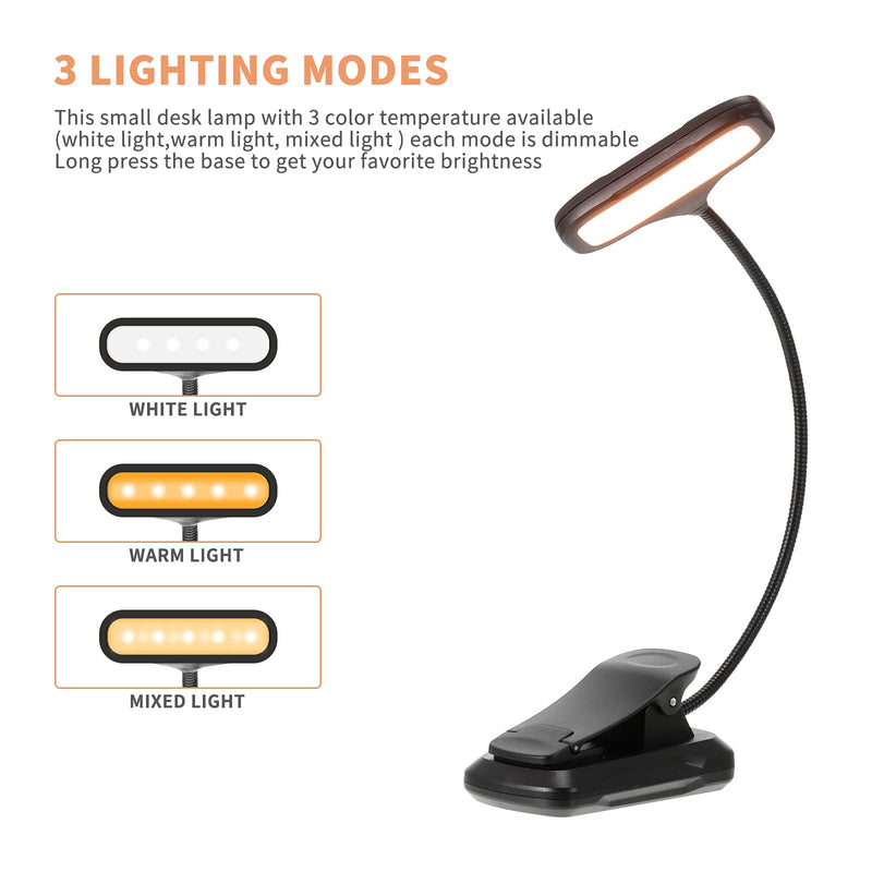  [AUSTRALIA] - ONEVER Mini Clip on Reading Light for Books in Bed, Rechargeable Battery Powered Book Light with 3 Brightness Levels, Up to 8 Hours Table Lamps, Perfect for Bookworms Kids Travel Light Black