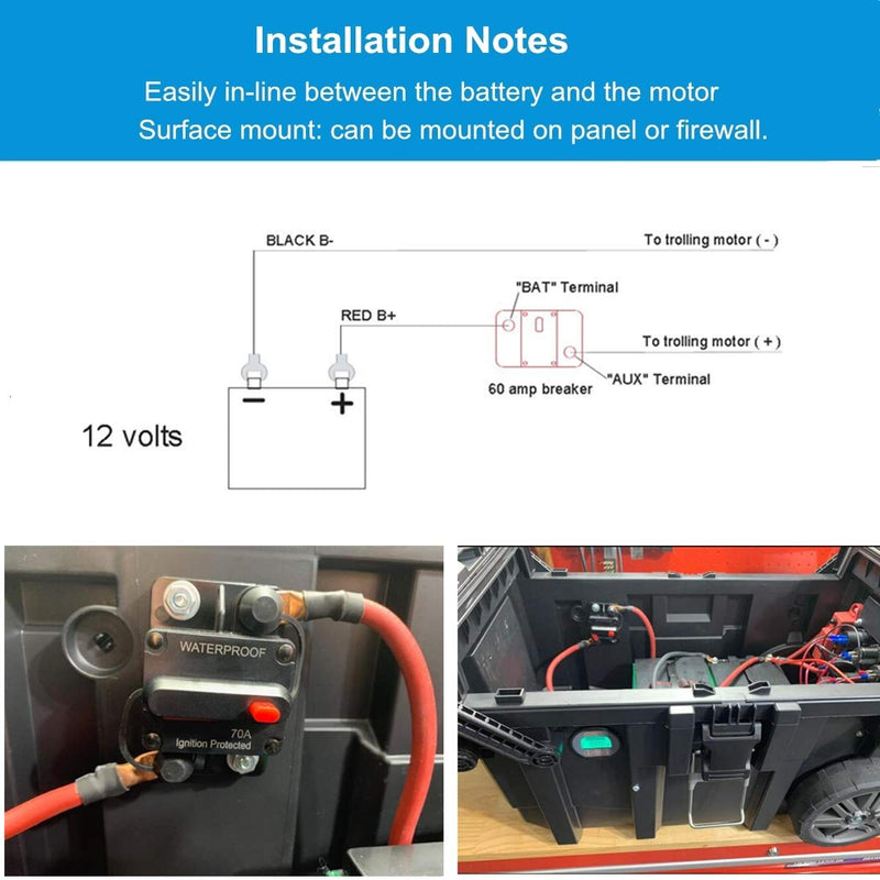  [AUSTRALIA] - WOHHOM 120 Amp Circuit Breaker with Manual Reset 12V-36V DC Waterproof Surface Mount for Car Audio Rv Marine Boat Truck Trolling Motors, 30-300A Car Speaker Resettable Fuse WF120A