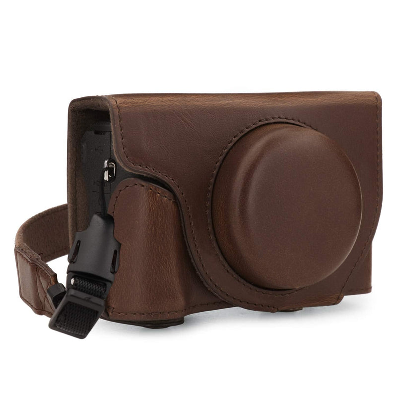  [AUSTRALIA] - MegaGear Ever Ready Leather Camera Case Compatible with Canon PowerShot G5 X Mark II Brown