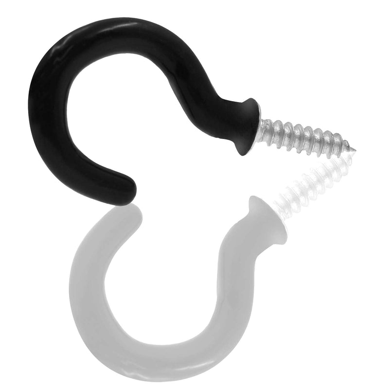  [AUSTRALIA] - PHITUODA 50Pcs 1-Inch Cup Hooks Ceiling Hooks, Plastic-Covered Metal Screw-in Hooks, Black 1 Inch