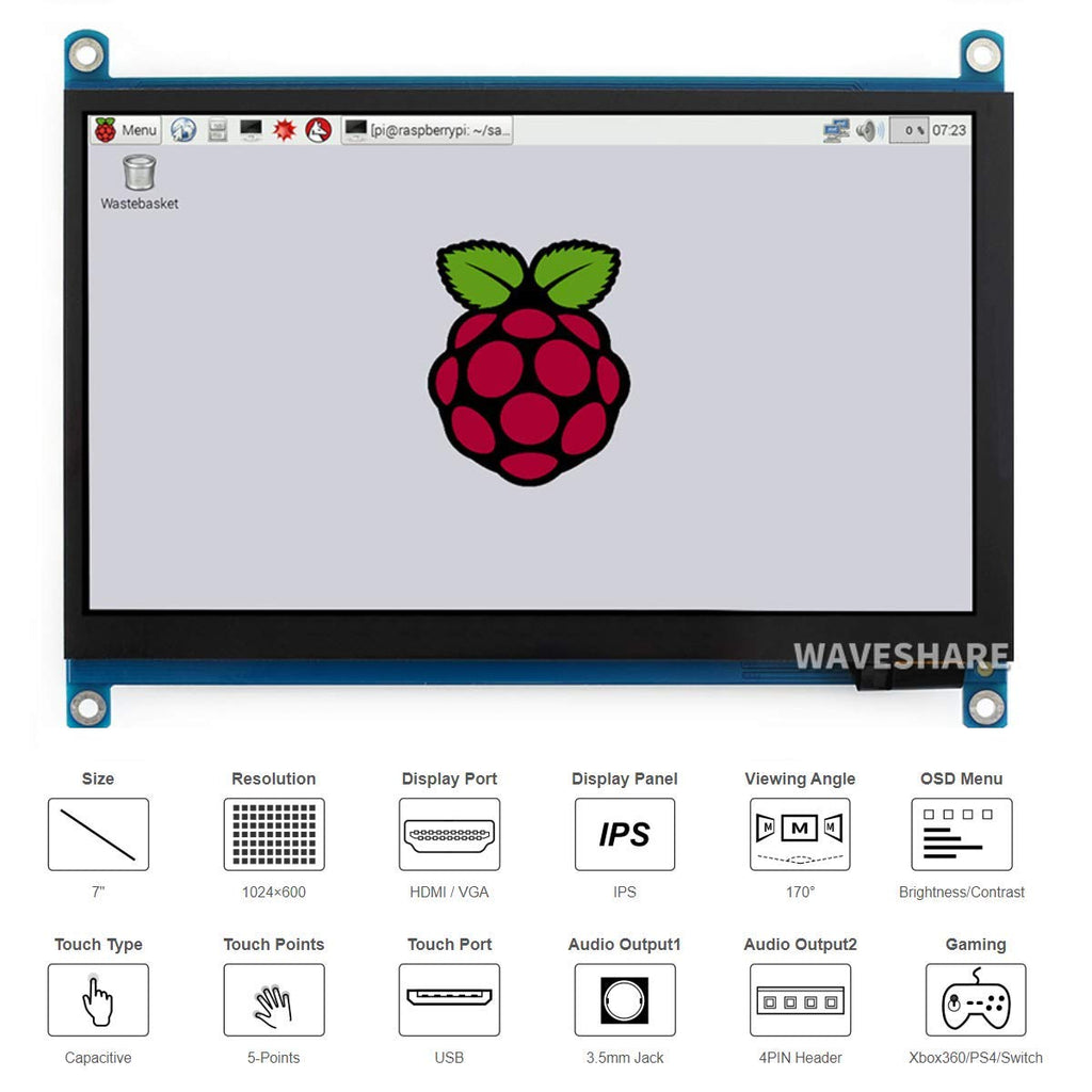  [AUSTRALIA] - 7inch HDMI LCD (H) Display Capacitive Touch Screen 1024x600 IPS LCD HDMI Module Compatible with Raspberry Pi, Jetson Nano,BB Black, Banana Pi Support Microsoft XBOX360 and Nintendo Switch 7inch HDMI LCD (H) Display