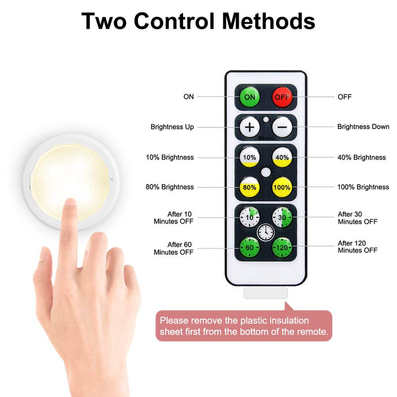 Cadrim Puck Lights with Remotes, LED Stick on Under Counter Closet Lightings and Dimmable Under Cabinet Lights Battery Powered Tap Lights with 2 Wireless Controls (6 Pack) White - LeoForward Australia