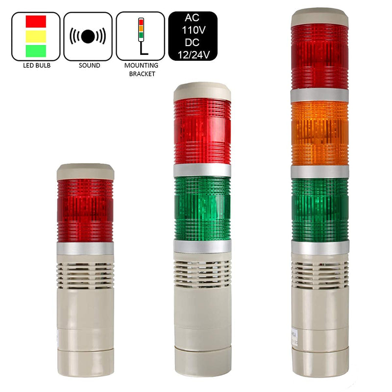  [AUSTRALIA] - LUBAN Industrial Signal Light Tower, Column LED Alarm Tower Lamp Light Flash Indicator, 1-Layer Stack LED Warning Light with Buzzer for Safety (DC 12V/Steady ON Light) 12V without Buzzer