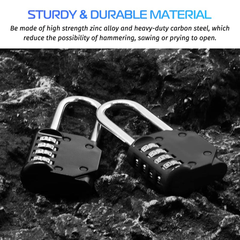  [AUSTRALIA] - 4 Digit Combination Lock,Long Shackle Padlock and Outdoor Waterproof Resettable Padlock for Gym Locker,Sports Locker, Fence, Gate, Toolbox, Case, Hasp Storage (Black，2Pack) Long Shackle Black