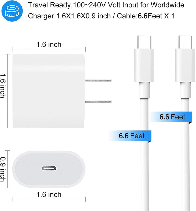  [AUSTRALIA] - 20Watt USB C Fast PD Wall Charger for 2022/2021/2020/2018 iPad Pro 12.9 inch, iPad Pro 11 inch, New iPad Air 5th/4th, iPad 10th Generation, iPad Mini 6, with 6.7Foot USB C to C Charging Cable White