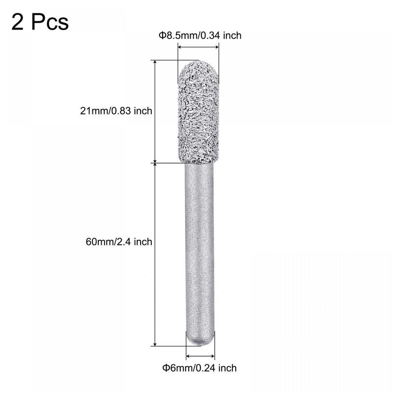  [AUSTRALIA] - uxcell Diamond Mounted Points 60 Grit 8.5mm Brazed Grinder Round Head 6mm Shank Grinding Rotary Bit Marble Stone Carving Tool 2pcs