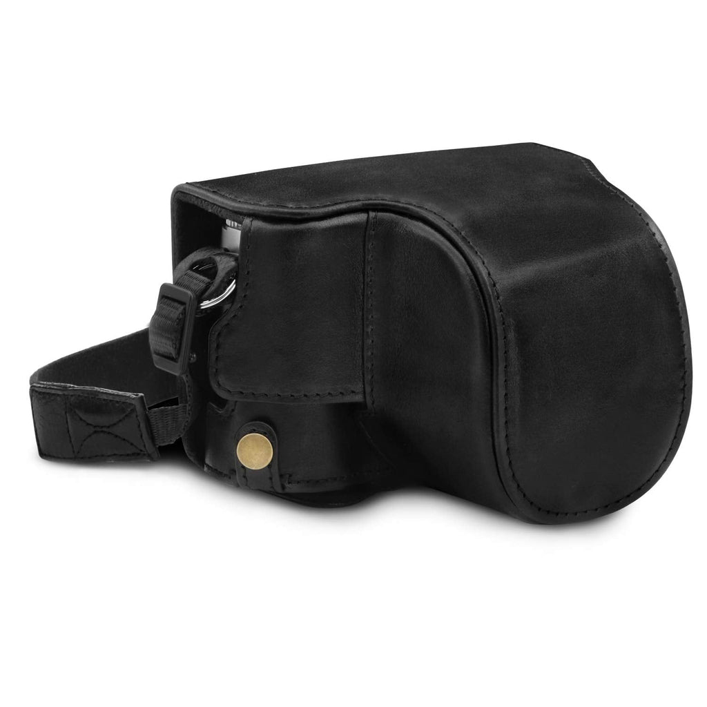  [AUSTRALIA] - MegaGear Ever Ready Genuine Leather Camera Case Compatible with Leica D-Lux 7 Black