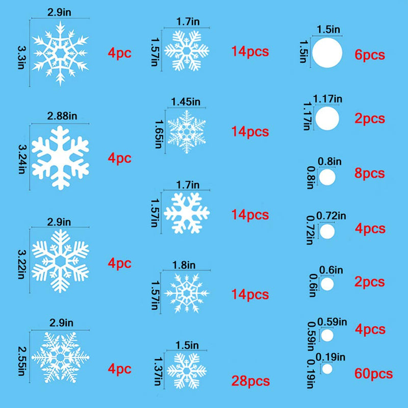  [AUSTRALIA] - 180pcs White Snowflakes Window Clings Decals Stickers,Christmas Winter Wonderland Ornaments Party Supplies Home Decorations（4 Sheets） 180PCS