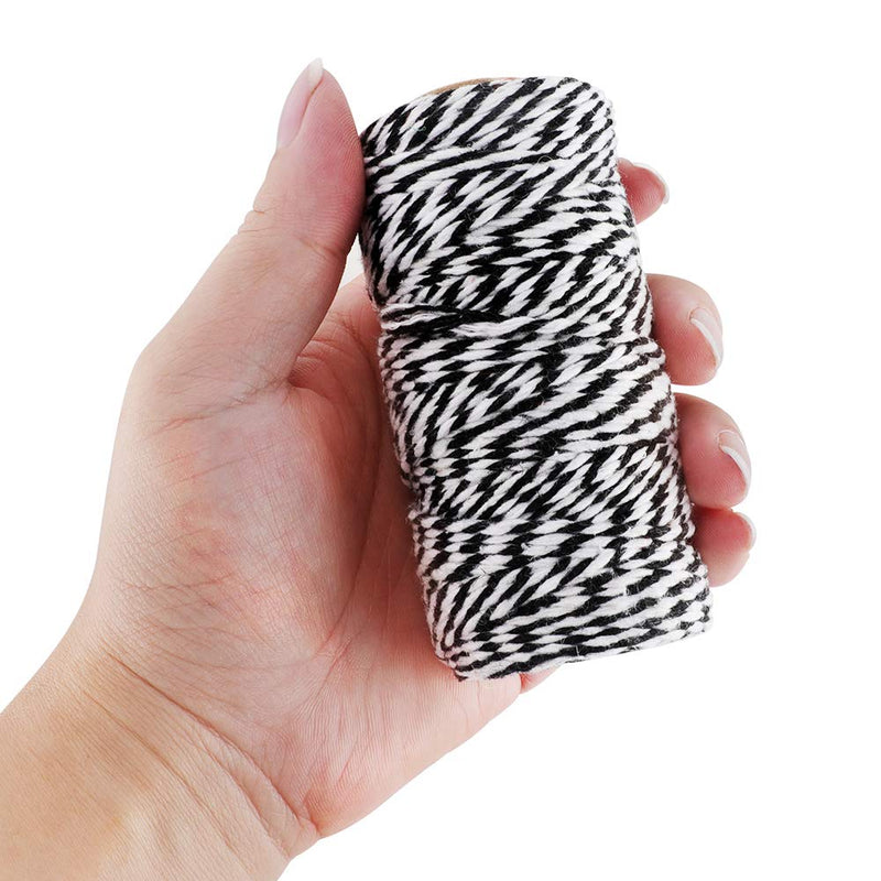  [AUSTRALIA] - KINGLAKE 328 Feet Baker's Twine,Cotton Crafts Twine,Heavy Duty Christmas Holiday Twine,Great Packing Twine Black and White String Black White