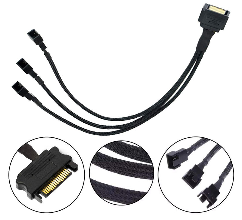  [AUSTRALIA] - SATA to 3 Fan Splitter Adapter Cable 3 Way Sleeved Braided Y Splitter Computer case PC 3/4 pin Fan Extension Power Cable SATA to 3 Fan Converter 16 inches TeamProfitcom