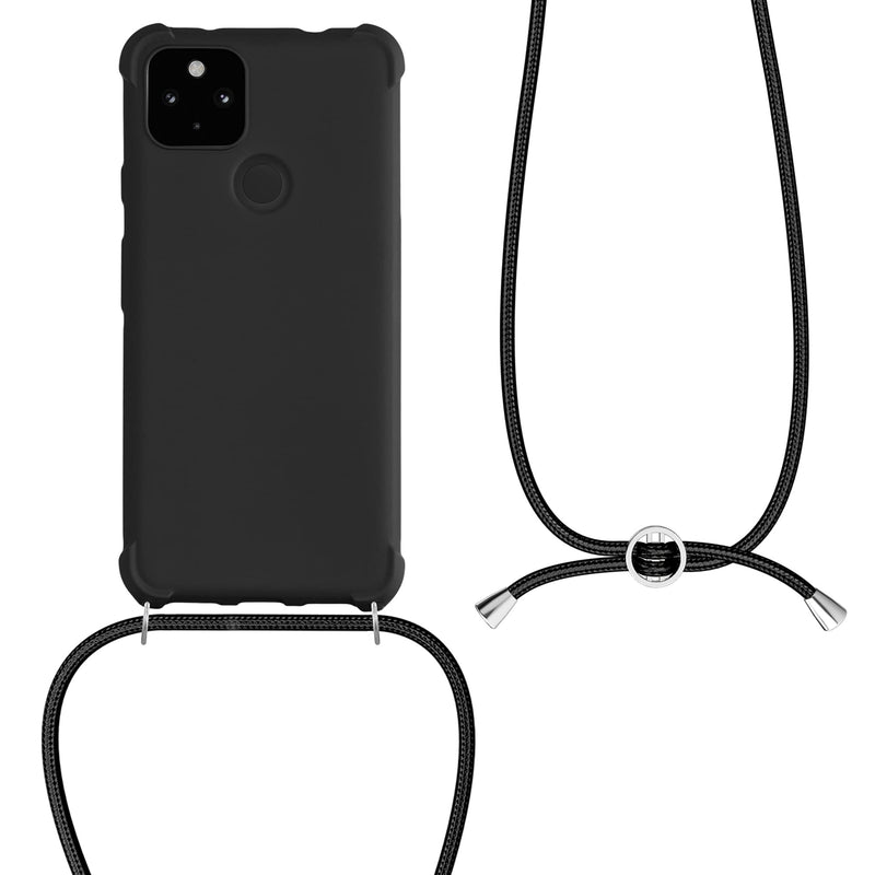  [AUSTRALIA] - kwmobile Case Compatible with Google Pixel 5a 5G - Crossbody Case Soft Matte TPU Phone Holder with Neck Strap - Black