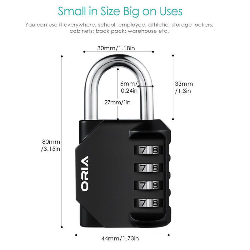  [AUSTRALIA] - ORIA Combination Lock, 4 Digit Combination Padlock Set, Metal and Plated Steel Material for School, Employee, Gym or Sports Locker, Case, Toolbox, Hasp Cabinet and Storage, Pack of 2, Black