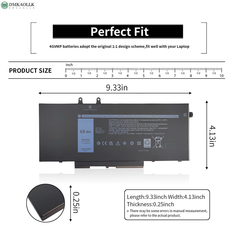  [AUSTRALIA] - 4GVMP Laptop Battery for Dell Latitude 5400 5500 5410 5510 E5400 E5500 Inspiron 7590 7591 7791 2-in-1?Precision 3540 3550 Series P84F P84F001 P42E P42E001 P98G001 P80F001 RF7WM C5GV2 H82T6 7.6V 68Wh