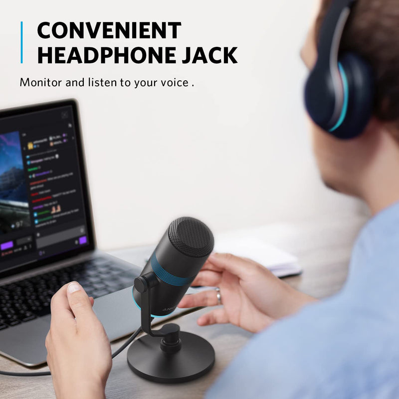  [AUSTRALIA] - Anker PowerCast M300, USB Microphone for pc, Vocals Quality in Streaming, Gaming,Twitch,YouTube, Headphone Output, gain Control and Mute, Plug and Play Compatible for Devices