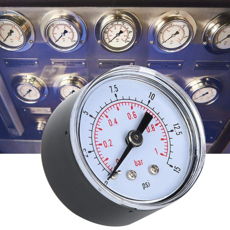  [AUSTRALIA] - Mechanical Pressure Gauge, 1/8" BSPT Axial Pressure Gauge for Air, Oil and Water (0-15psi, 0-1bar)