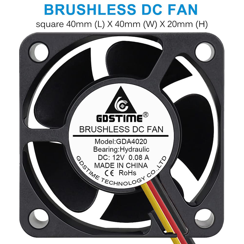  [AUSTRALIA] - GDSTIME 40mm Fan, 12V 3Pin Fan, 40mm x 40mm x 20mm 4020 0.1A Brushless CPU Cooler