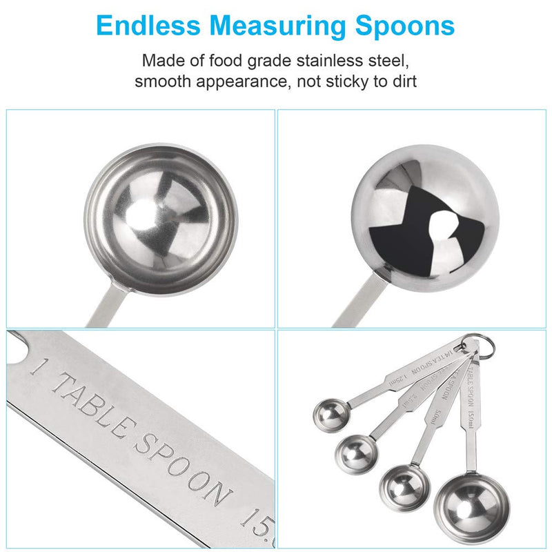  [AUSTRALIA] - 4PCS OstWony Measuring Spoons Set, Includes 1/4 tsp, 1/2 tsp, 1 tsp, 1 tbsp, Food Grade Stainless Steel measuring cups, Tablespoon and Teaspoon for Measure Liquid and Dry Ingredients