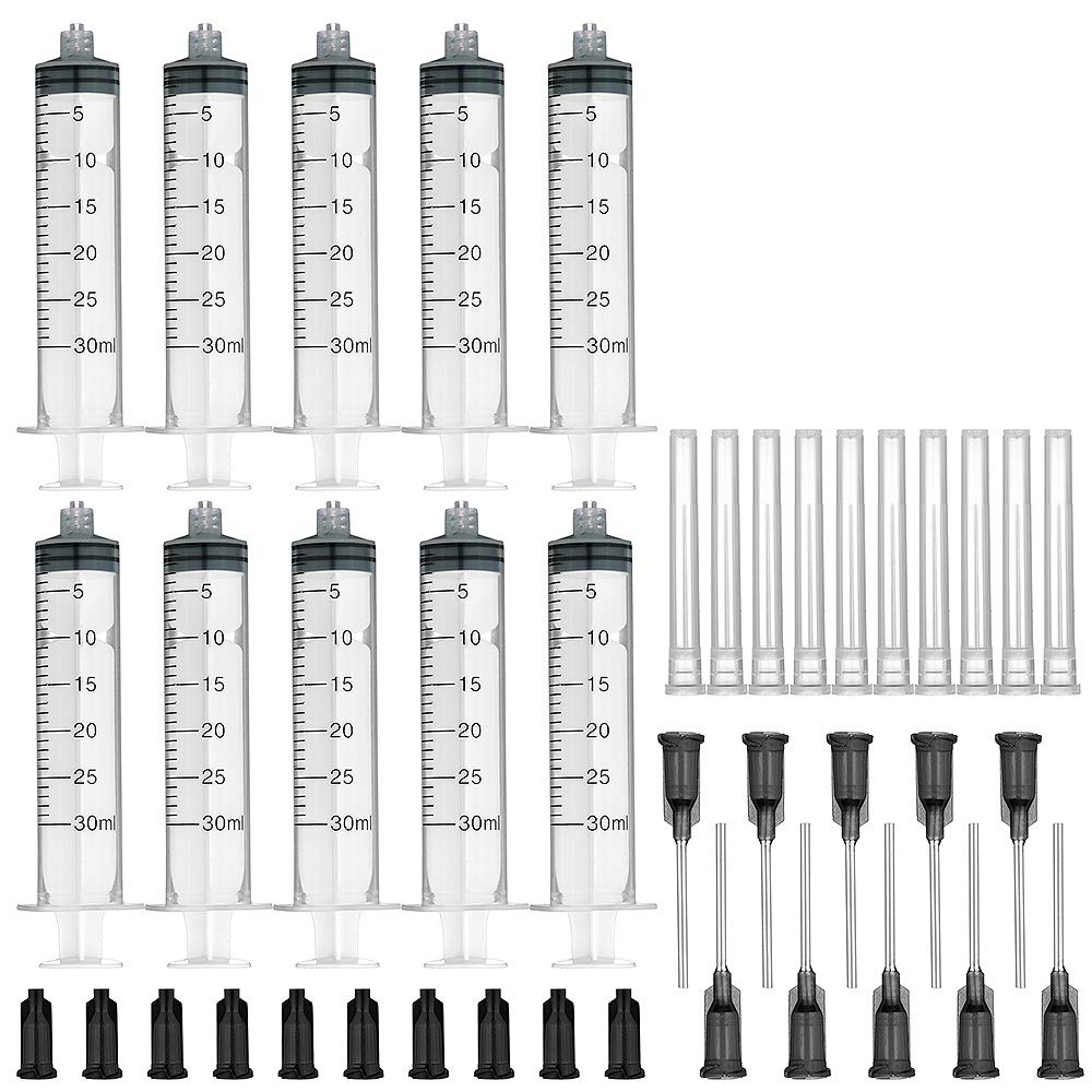 [AUSTRALIA] - 10 Pack 30ml Syringes with 16Gx1.0'' Blunt Tip Fill Needles and Storage Caps(Luer Lock)