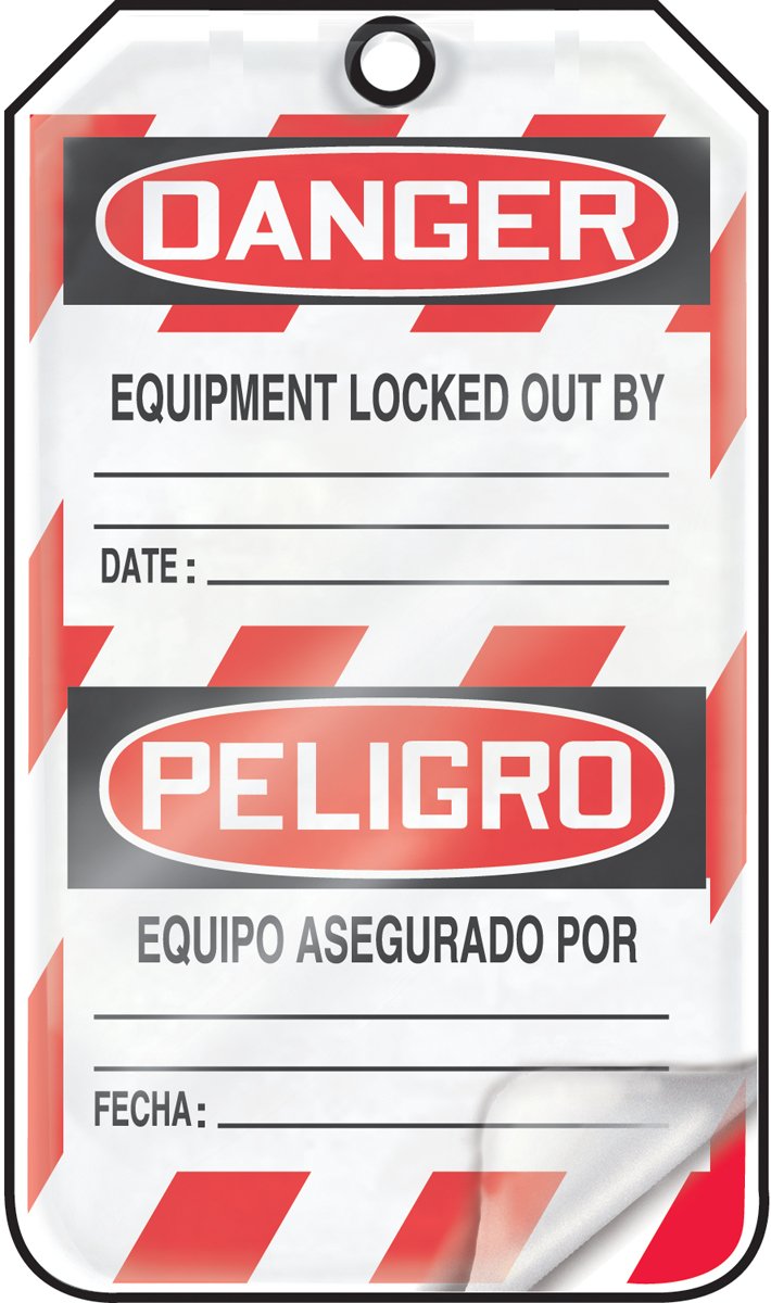  [AUSTRALIA] - Accuform Lockout Tags, Pack of 25, Bilingual Danger Equipment Lock-out My Life is on the Line with Picture Insert, US Made OSHA Compliant Tags, Tear & Water Resistant Self-Laminating PF-Cardstock with Grommets, 5.75"x 3.25", TSP107LCP