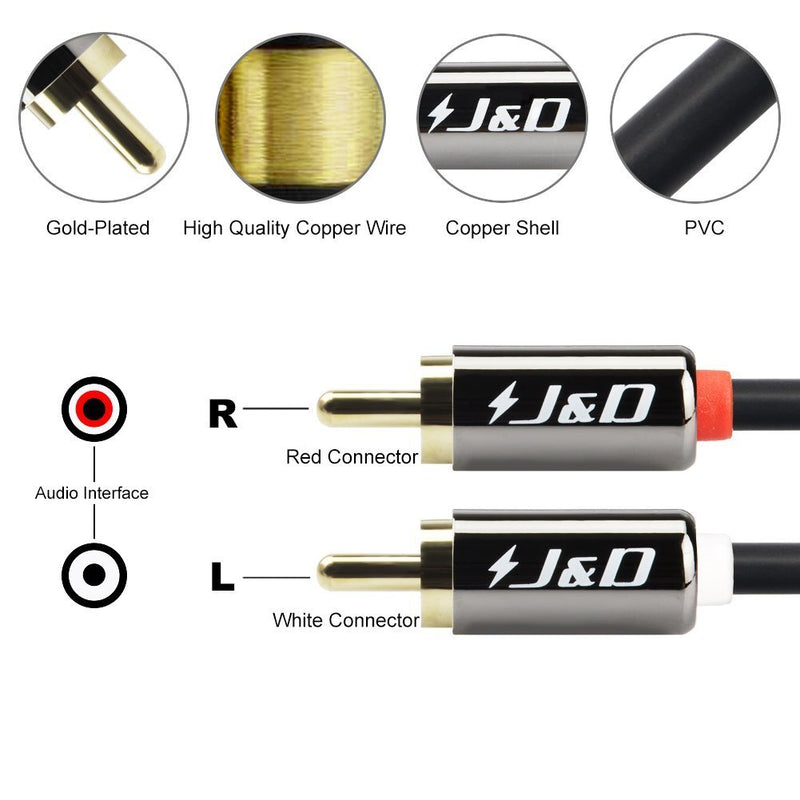 J&D RCA Cable, (2 Pack) Gold-Plated 2RCA Male to 2RCA Male Copper Shell Stereo Audio Cable, RCA Audio Cables, 9 Feet 2 Pack - 9 ft - LeoForward Australia