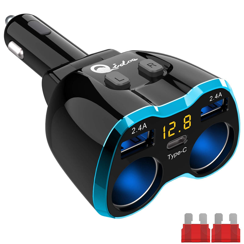  [AUSTRALIA] - USB C Car Charger, Cigarette Lighter Splitter Adapter 2 Socket Type C Multi Power Outlet 12V/24V 80W DC with LED Voltmeter Switch 5.8A Dual USB Port for Mobile Cell Phone GPS Dash Cam