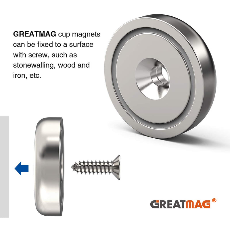  [AUSTRALIA] - GREATMAG Cup Magnets, Industrial Strength Round Base Magnets, 100 lbs Holding Force, 1.26 Inches Diameter, Countersunk Hole, Pack of 10