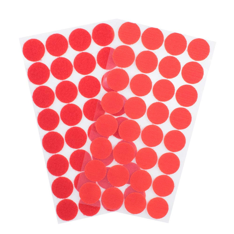  [AUSTRALIA] - 128 Pairs Dots 1 inch Round Self Adhesive Hook & Loop Sticky Back Tape Strips Fabric Fastener Light Weight Stronghold (Red) Red