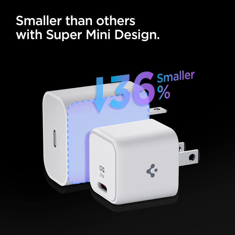  [AUSTRALIA] - USB C Charger, Spigen 27W Wall Charger, 25W Super Fast Charger Type C, USB-C PD PPS Charging for Galaxy S23 S22 Ultra Plus S21 FE Z Fold Flip 4 3 iPhone 14 13 Plus Pro Max Mini Plus iPad Air White