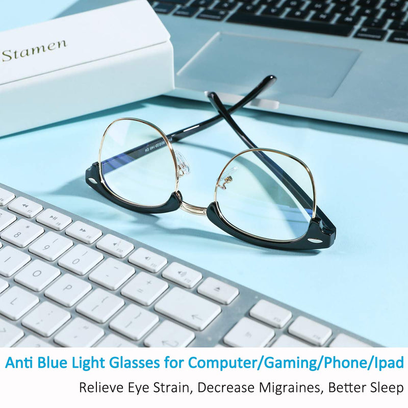 STAMEN Blue Light Blocking Glasses for Men Women, Anti Eye Strain/Clearer Lens Better Sleep, Computer/Gaming Blue Blocker Glasses Black Gold - LeoForward Australia