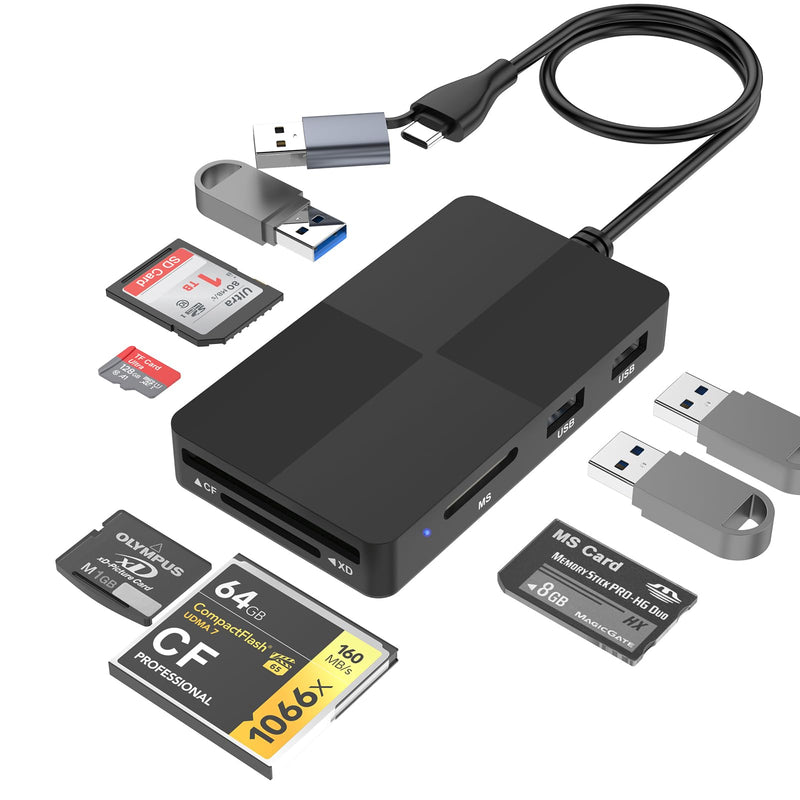  [AUSTRALIA] - SD Card Reader USB Hub 3.0,8 in 2 Multi Memory Card Reader for SD TF CF XD MS Micro SD Card USB C Card Reader 8 Port for SDXC SDHC CFI Micro SDXC/SDHC MS MMC UHS-I,for Windows/Mac/Linux/Android