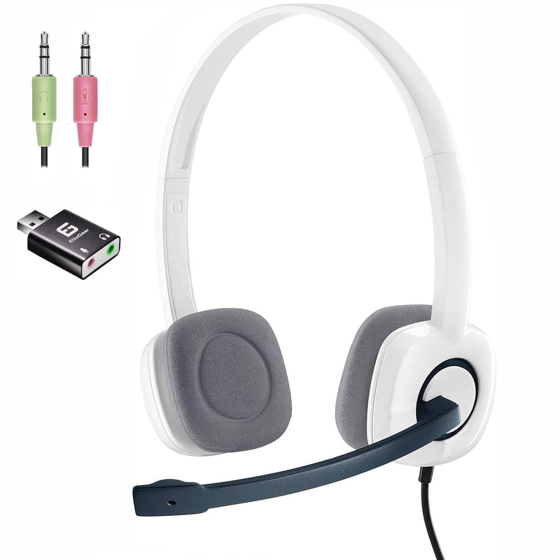  [AUSTRALIA] - Logitech Stereo Headset H150 with Noise Cancelling Mic, Includes USB Headset Adapter for Computer PC, Mac, Laptop - Universal - Bulk Packaging - Cloud White