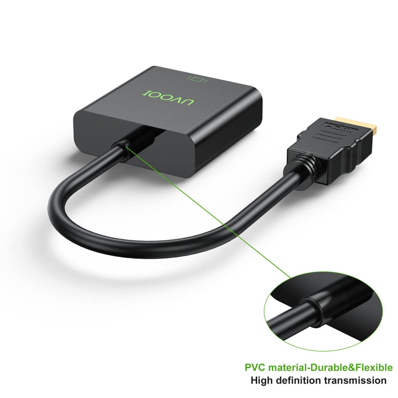  [AUSTRALIA] - HDMI to VGA Adapter Cable, UVOOI HDMI to VGA Converter Male to Female Monitor Display Cord 1080P@60Hz for Desktop, Laptop, PC, Projector, HDTV, and More (Not Bidirectional)-1 Pack connector2p black4