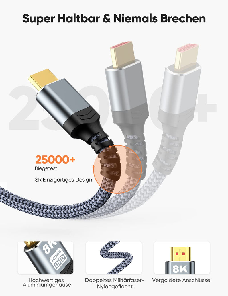  [AUSTRALIA] - SNOWKIDS 10K HDMI 2.1 cable 2M 8K, 2.1 48Gbps high speed 8K@60Hz HDMI cable 4K@120Hz 7680P DTS: