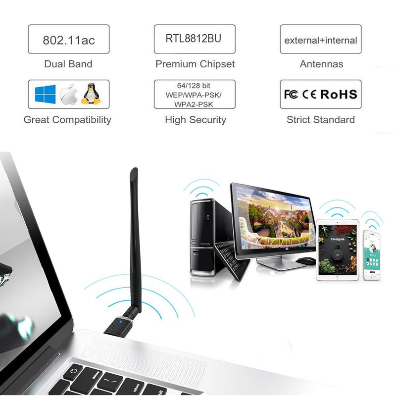  [AUSTRALIA] - EDUP USB 3.0 Wi-Fi Adapter AC1300Mbps WiFi Dongle 802.11 ac Wireless Network Adapter with Dual Band 2.4GHz/ 5.8GHz 5dBi Antenna for Desktop Windows XP/Vista / 7/8.1/10 / Mac 10. 6-10.14. 6 Black