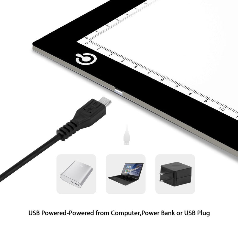  [AUSTRALIA] - LitEnergy A4 LED Copy Board Light Tracing Box, Ultra-Thin Adjustable USB Power Artcraft LED Trace Light Pad for Tattoo Drawing, Diamond Painting, Streaming, Sketching, Animation, Stenciling 01 - A4 BLACK