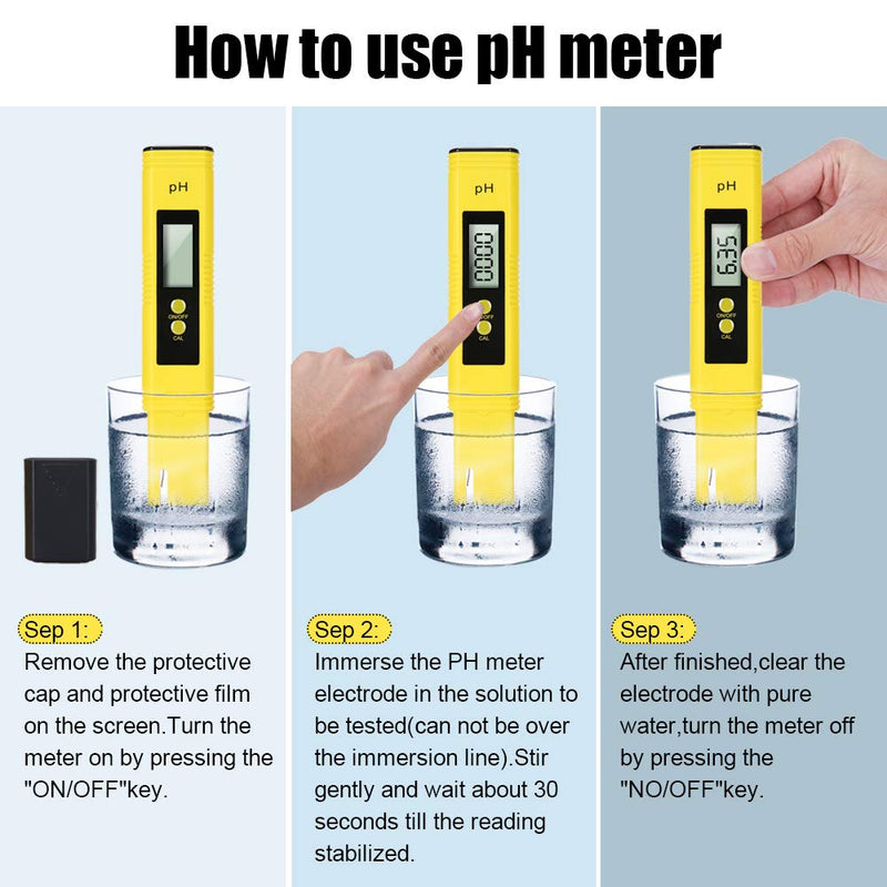 PH Meter Digital Water Tester, 0.01High Accuracy Water Quality Tester Pen with 0-14 PH Measurement Range for Drinking Water (Yellow) - LeoForward Australia