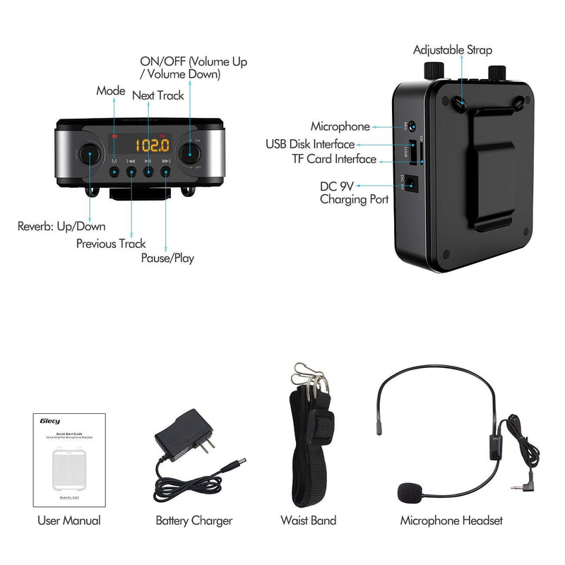 Giecy Portable 30W Voice Amplifiers 2800mAh Large Capacity Rechargeable Battery Bluetooth PA Sytem for Classroom, Meetings and Outdoors voice amplifier 1 - LeoForward Australia