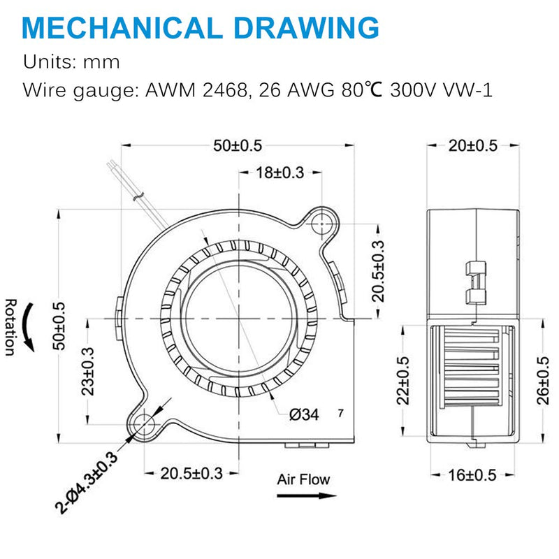  [AUSTRALIA] - GDSTIME 5020 50mm x 50mm x 20mm 4500RPM 5V DC Blower Cooling Fan