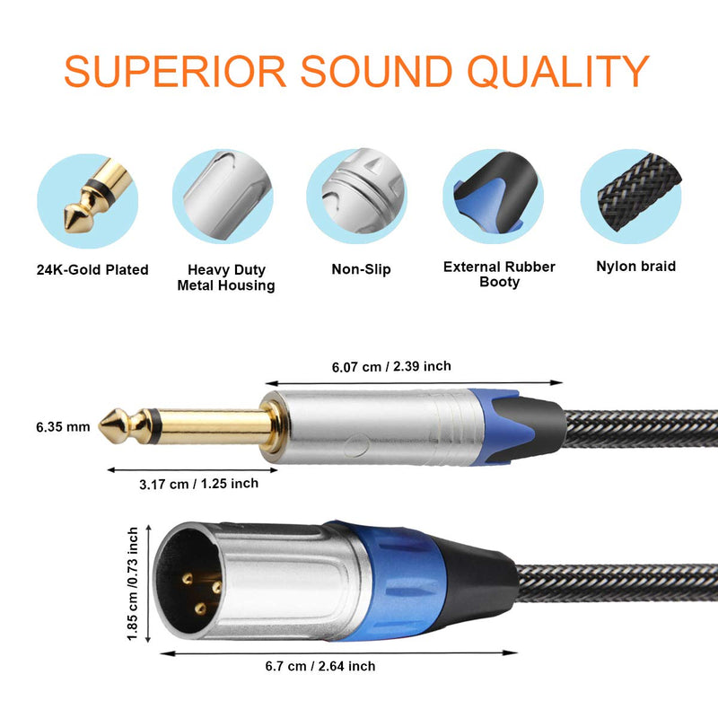  [AUSTRALIA] - TISINO 1/4 TS to XLR Cable, Quarter inch Mono to XLR Male Unbalanced Interconnect Cable Cord - 10 Feet