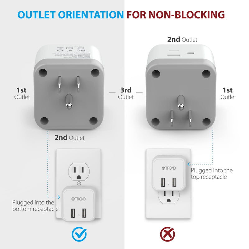  [AUSTRALIA] - Multi Plug Outlet Extender USB - TROND Electrical Wall Outlet Splitter with 2 USB Charger and 3 Outlet, Multiple Plug Extender Outlet Box, USB Cube Adapter for Kitchen, Home, Bathroom, Cruise, Travel 1-White
