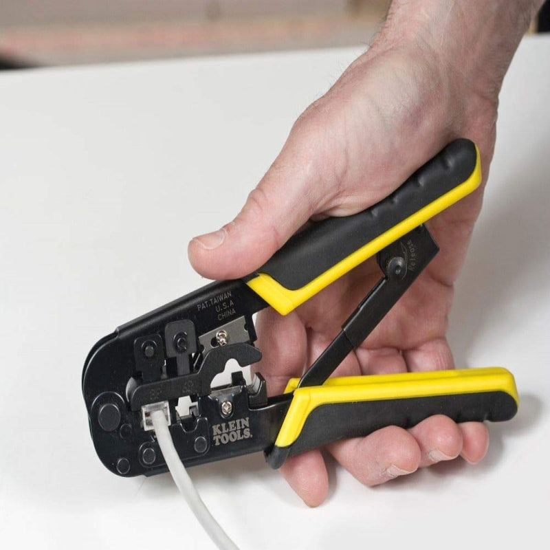  [AUSTRALIA] - Klein Tools VDV226-011-SEN Crimper, All-in-One Ratcheting Modular Data Cable Crimper / Wire Stripper / Wire Cutter, for RJ45, CAT5e, CAT6, CAT6A Crimper, Data Ratcheting RJ45