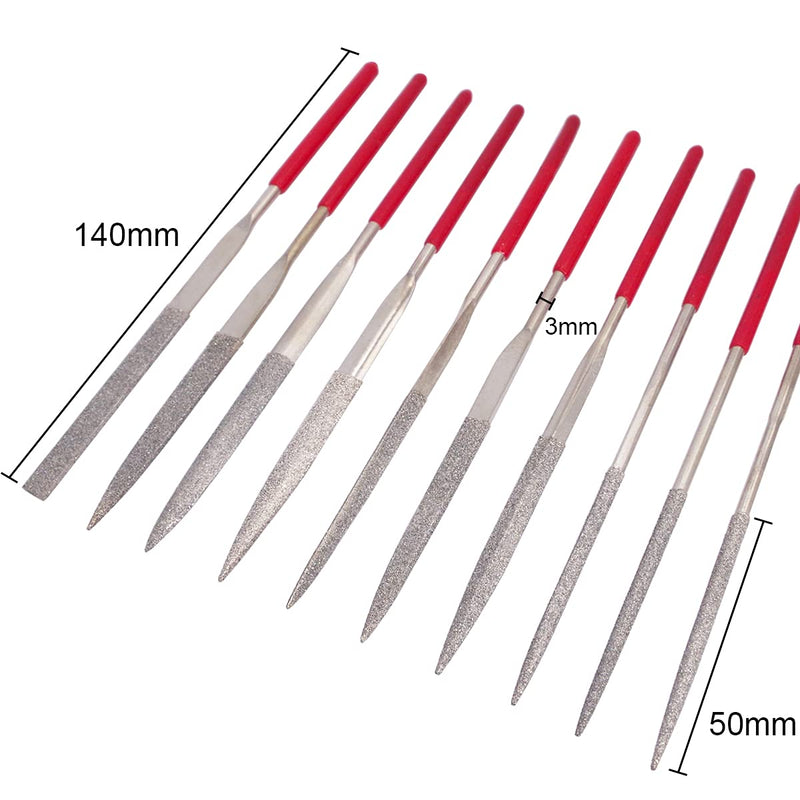  [AUSTRALIA] - Wolfride 10pcs Diamond Needle Files Fine Diamond File Set Mini Diamond File Set Flat Triangle Square Round Needle Files for Metal Glass Ceramic