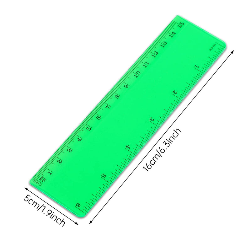  [AUSTRALIA] - 6 Packs Plastic Colorful 6 inches Ruler with Inches and Metric School and Office Supply Designed for Student