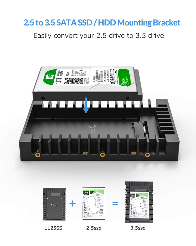  [AUSTRALIA] - ORICO 2.5 SSD SATA to 3.5 Hard Drive Adapter Internal Drive Bay Converter Mounting Bracket Caddy Tray for 7 / 9.5 / 12.5mm 2.5 inch HDD / SSD with SATA III Interface(1125SS)