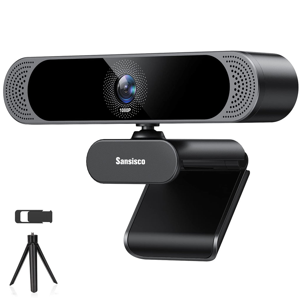  [AUSTRALIA] - 1080P Webcam with Microphone, Sansisco Autofocus HD Web Camera, Noise Canceling Dual Mics, Privacy Cover and Tripod, 75° Wide Angle USB Computer Webcam for Video Call, PC, Laptop, Mac, Zoom, Skype