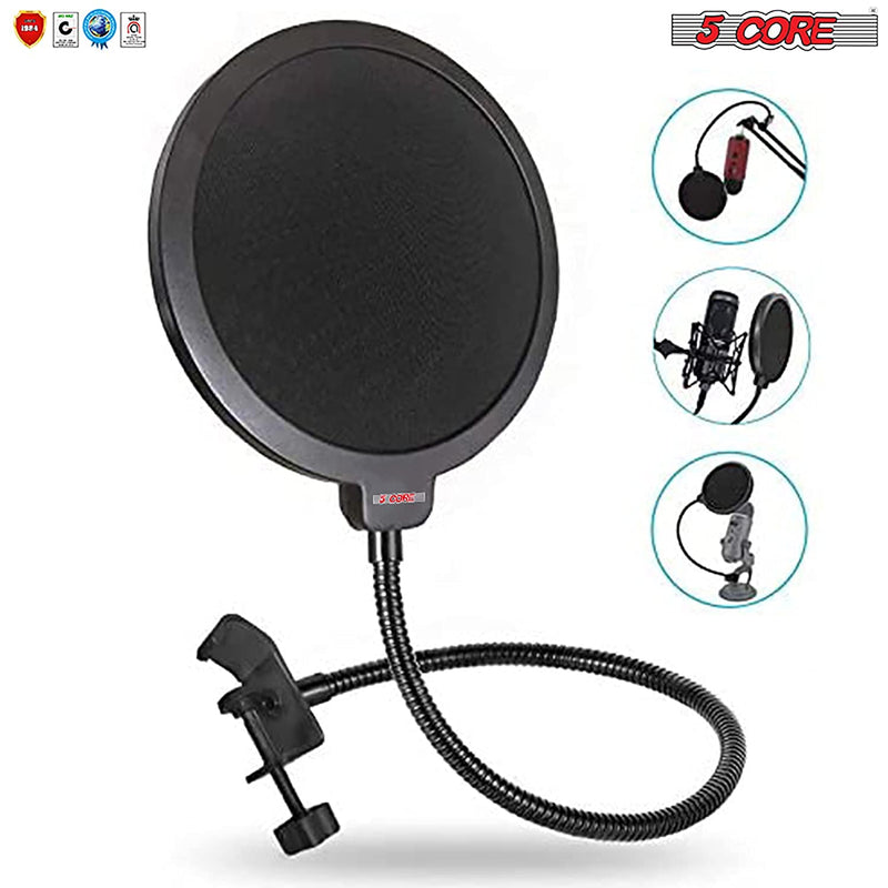  [AUSTRALIA] - Professional Microphone Pop Filter Shield Compatible Dual Layered Wind Pop Screen with A Flexible 360 Degree Gooseneck Clip Stabilizing Arm 5 Core Ratings